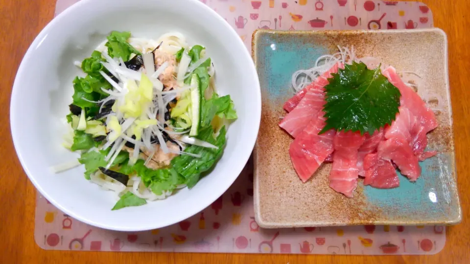 ８月１２日　サラダうどん　お刺身|いもこ。さん