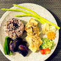 Snapdishの料理写真:豆腐ステーキ💚💜💛秋に近づいて来ている🌰