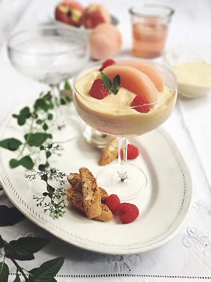 Poached peach with zabaglione|rick chanさん