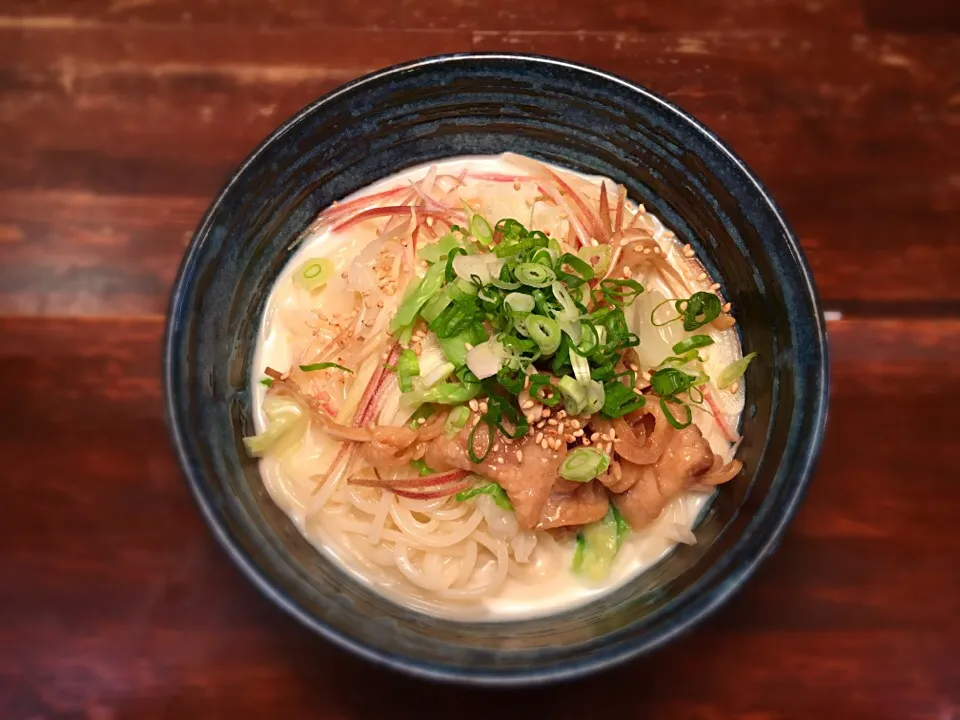 ミミガーとキャベツの豆乳そうめん1|半田手延べそうめんの店 阿波や壱兆さん