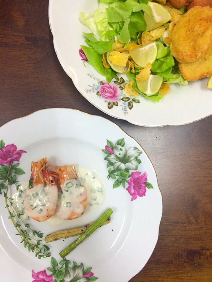 Grilled shrimp with sour cream sauce with simply side dish 🍽🍷|M.Hakimiさん