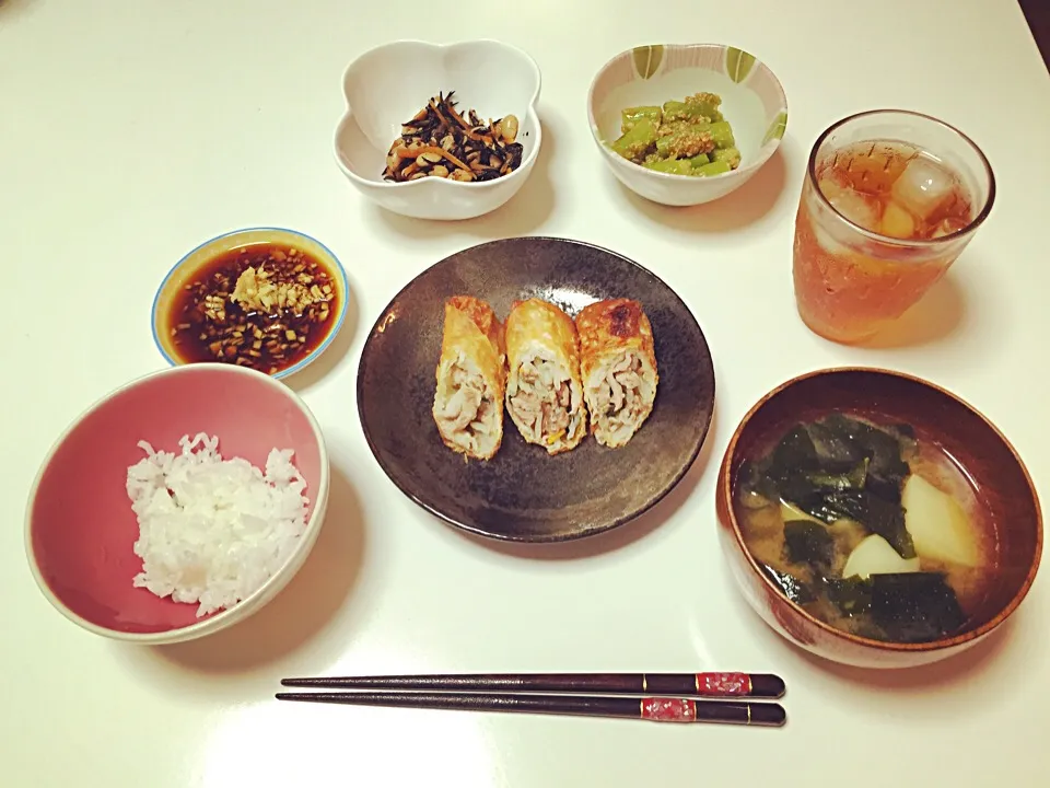 ✔︎春巻き(生姜ポン酢)
✔︎味噌汁
✔︎アスパラのピーナッツ和え
✔︎ひじき煮|ももさん