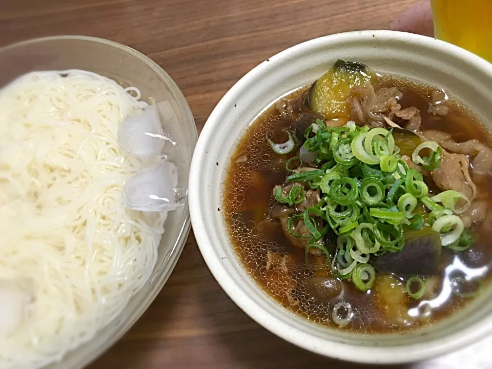 つけ汁そうめん〜牛肉の甘辛煮、茄子、しめじ〜|♡あき♡さん