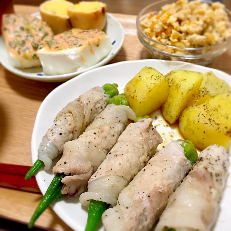 8.21
おくらの豚肉巻き
明太マヨはんぺん
煮卵
豆腐の炒り煮|たまさん