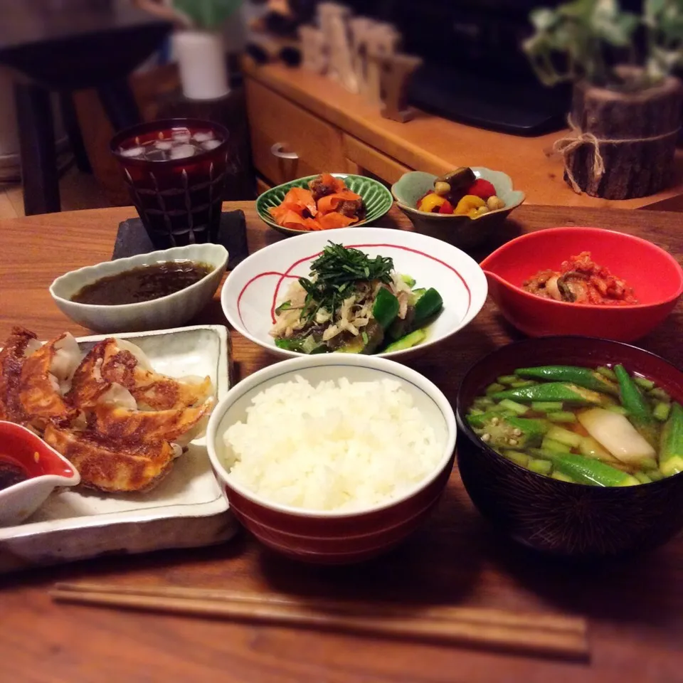 王将の羽根つき餃子、真希さんのとろろ昆布びたし、かぶとオクラのお味噌汁 2016.8.21|キラ姫さん