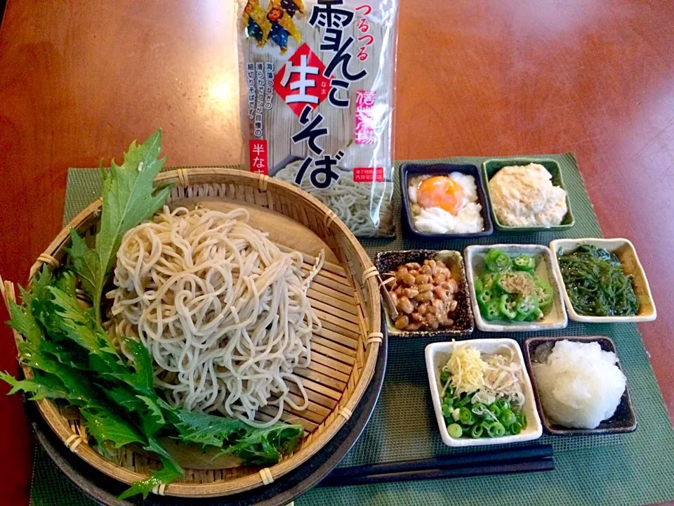 Buckwheat of yamato sticky yam,natto,okra,grated radish&harb🌿とろろ･ねばx2&さっぱり薬味蕎麦|🌈Ami🍻さん