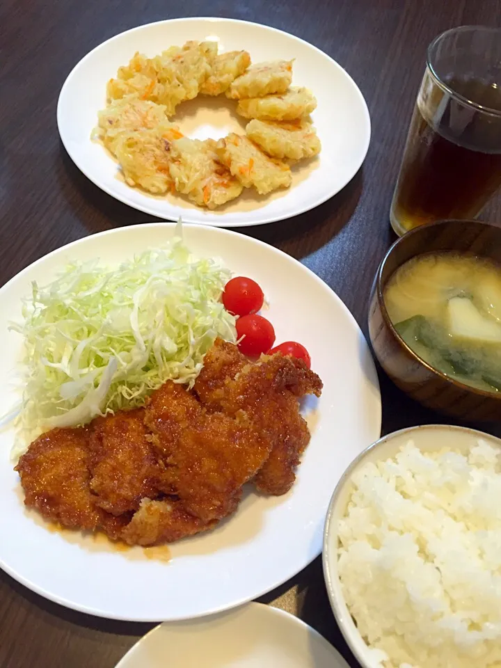 鶏のソースカツの晩ご飯|mikaさん