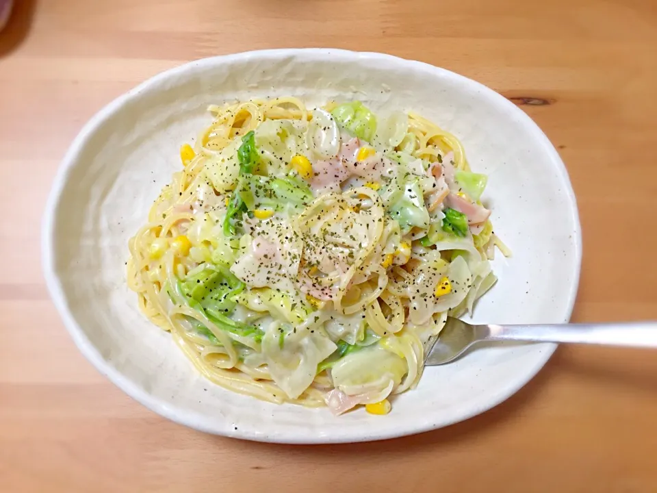 キャベツハムコーンのクリームパスタ|まさみさん