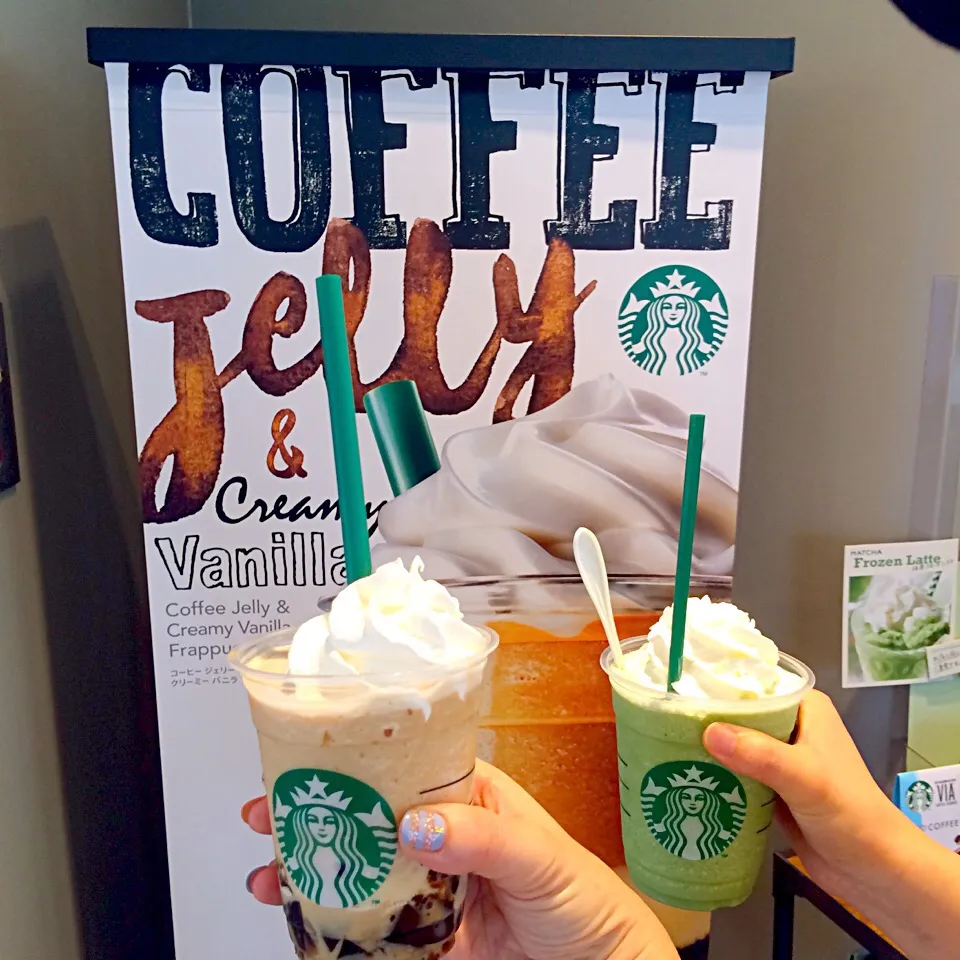 スタバのコーヒージェリーフラペチーノ&
抹茶フラペチーノ😋|ジヌ美さん