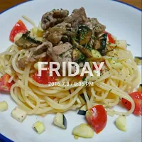 Snapdishの料理写真:なすと豚肉の冷製パスタ|yurieさん