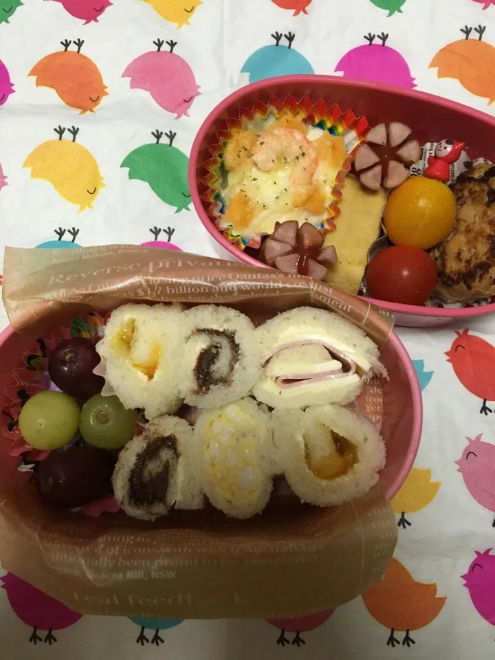 Snapdishの料理写真:学童弁〜夏休み最終日、サンドイッチ弁当〜|こむぎさん