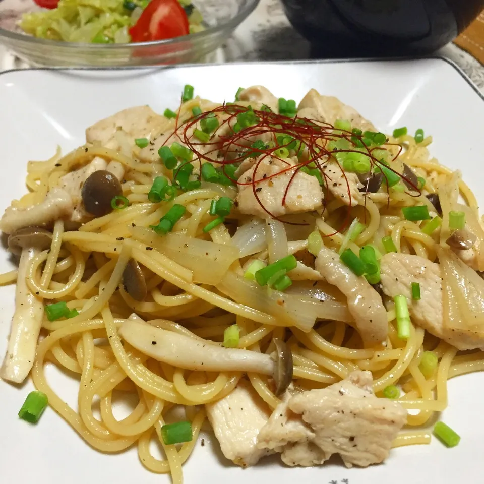 鶏胸肉とキノコの柚子胡椒ポン酢和風スパゲティー|カウンター嬢さん