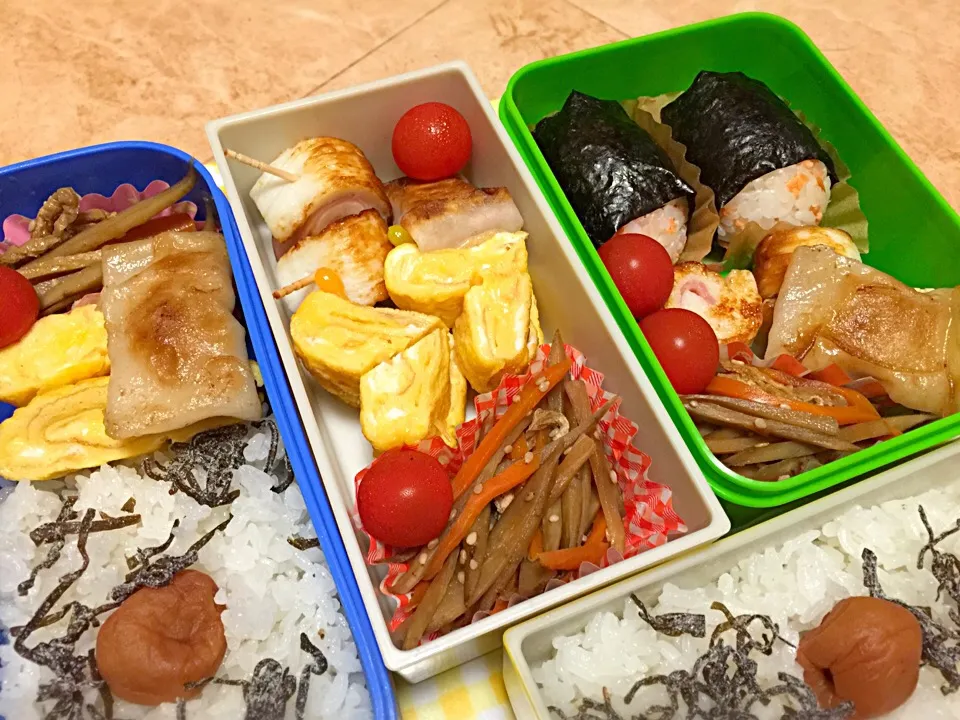 Snapdishの料理写真:木曜日。小学生2人分弁当。|アンデルセンさん