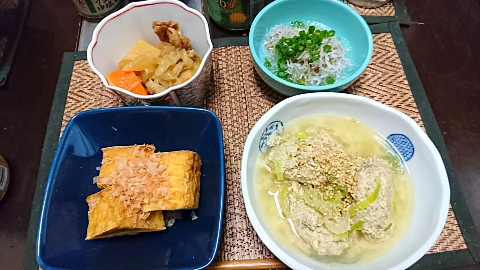 Snapdishの料理写真:厚揚げ&しらすおろ&つみれ&肉じゃが|まぐろさん