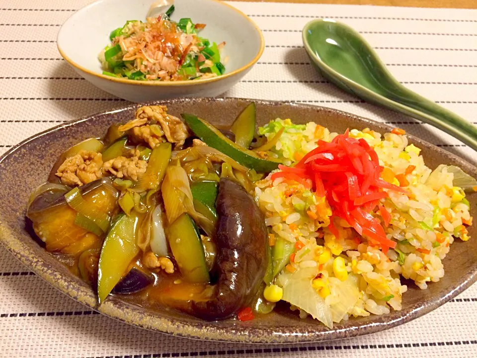 麻婆茄子と野菜チャーハン|ゆっちこさん