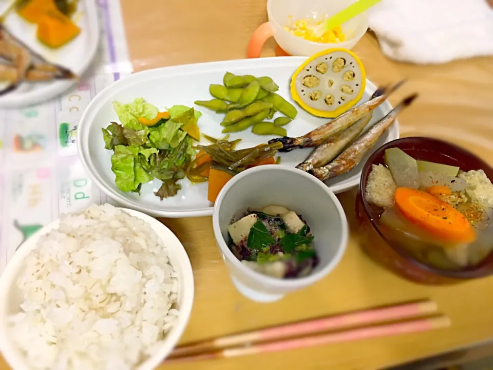 私の晩ご飯🐟&息子の離乳食🍚|かわちさん