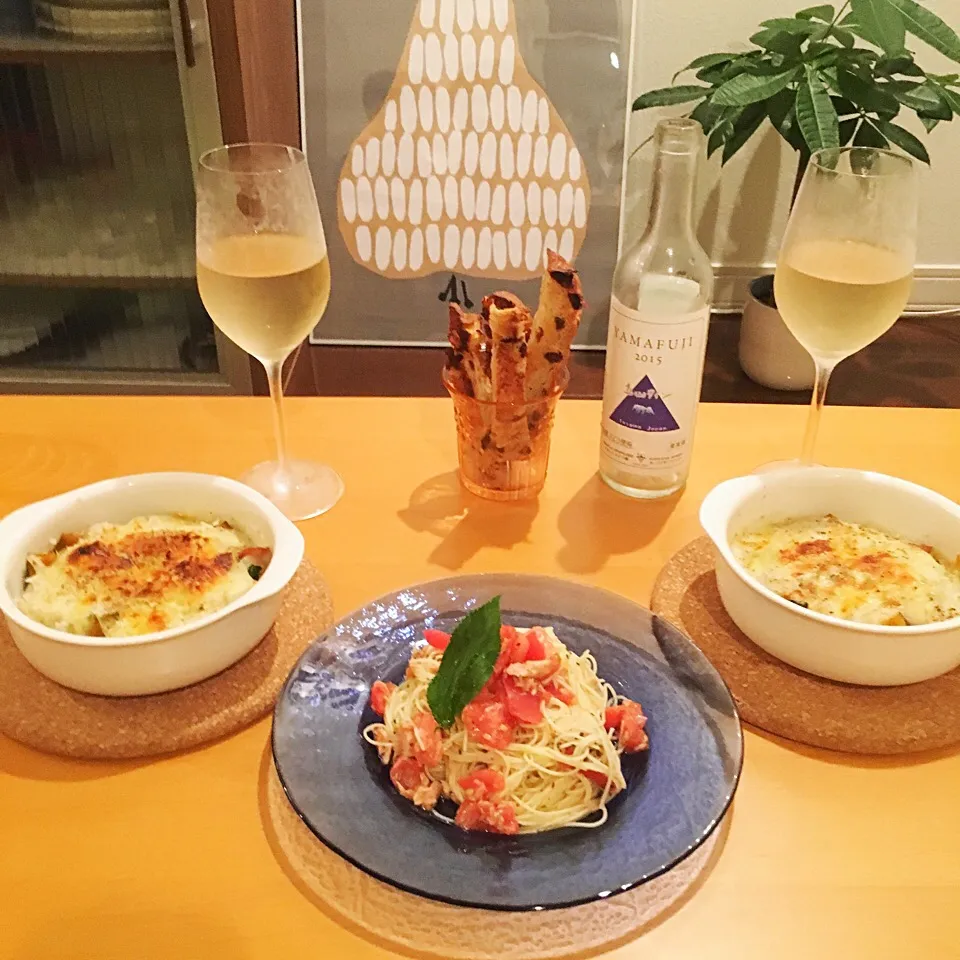 Snapdishの料理写真:ツナトマカッペリーニ＆かぼちゃグラタン🍷🌟🍷|leeさん