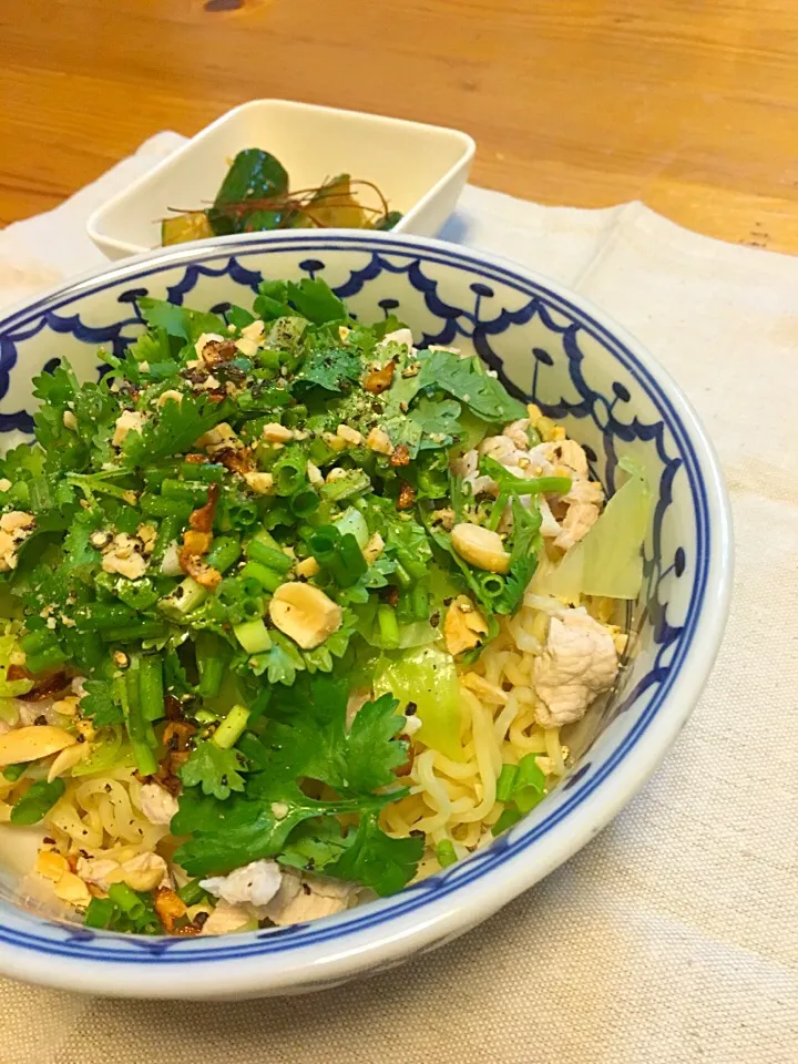 Snapdishの料理写真:タイ風汁なし麺
揚げニンニクやピーナッツがきいて食感の楽しい夏にぴったり麺|Eikoさん