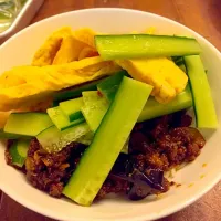 Snapdishの料理写真:麻婆茄子そうめん冷やし中華風|Jun & Taroさん