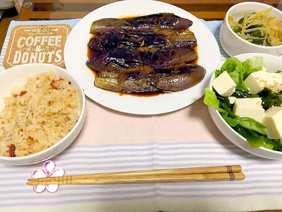 なすの生姜焼きとタコ飯|ninnyさん