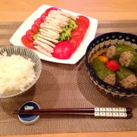 Snapdishの料理写真:ピーマンの肉詰め、棒棒鶏|m.s.さん