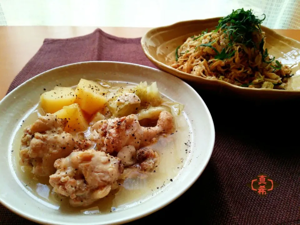 咲きちゃんの鶏肉とキャベツの旨塩バター煮とノンオイル✨切り干し大根のレモン香るマリネサラダ|真希さん