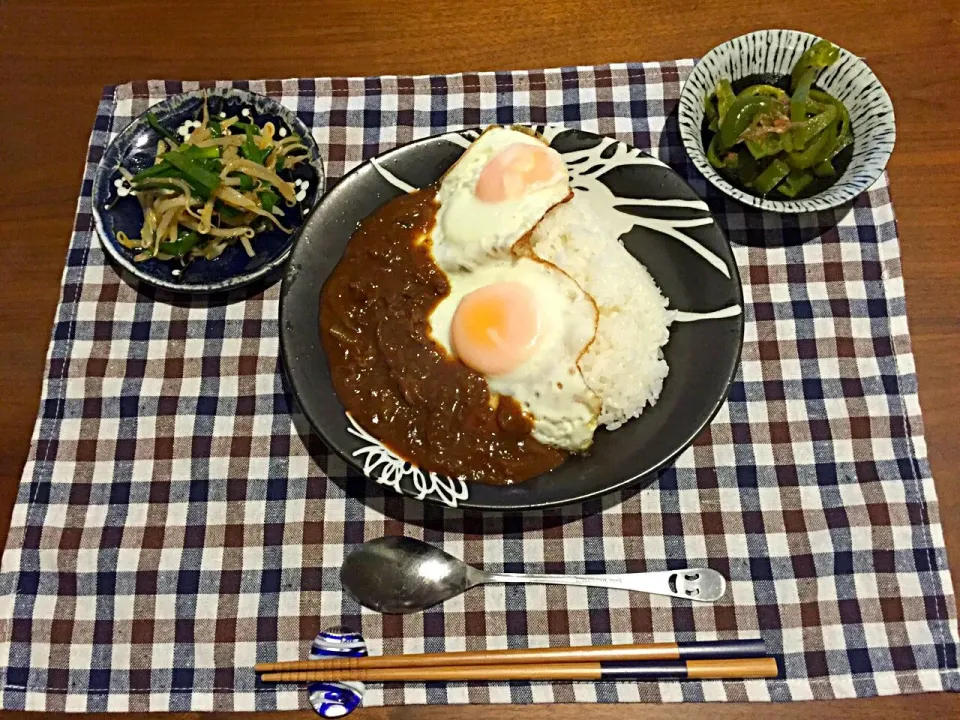 Snapdishの料理写真:先週の作り置きごはーん♡ハッシュドビーフ、ピーマンのおひたし、もやしとニラのピリ辛ナムル|未来さん