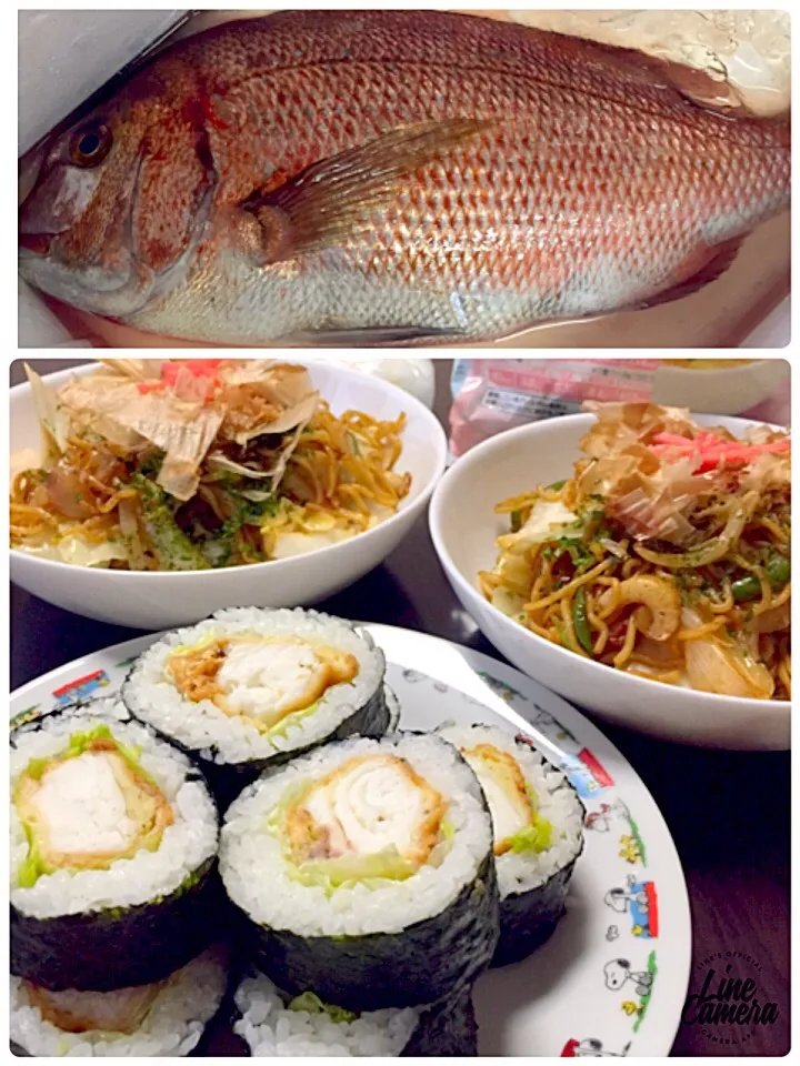 Snapdishの料理写真:高校2年男子（魚フライロール&焼そば）昼飯🐟
🌀警報発令中🌀|じゅごんさん