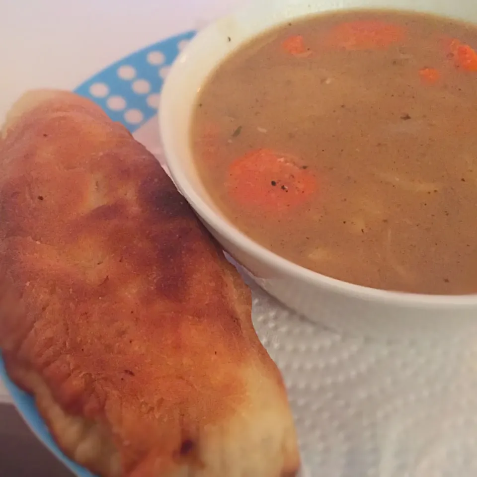 Snapdishの料理写真:Split Pea Soup and Salt Fish stuffed Fried Dumpling.|T.E.Dennisさん