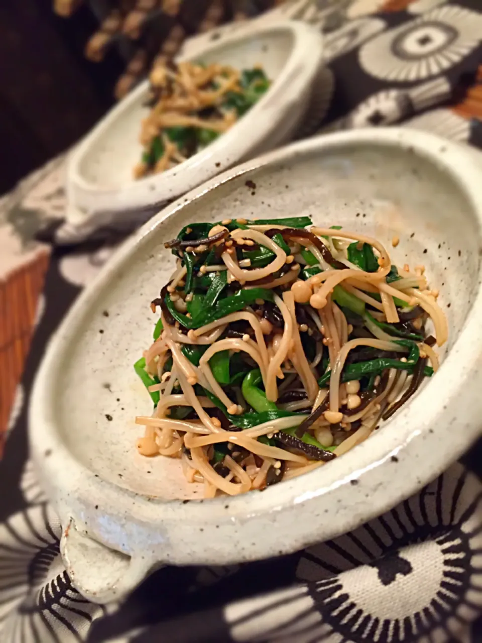 咲きちゃんのにらとエノキ茸の塩昆布和え✨
遅くなったけど🙏🏼💦900投稿おめでとう〜〜🎉🎉🎉|チョッパー＆ホヌさん