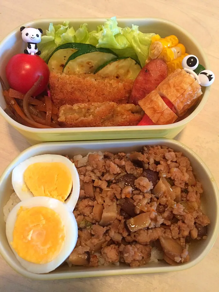 男子弁当だよぉ〜♬ #男飯 #お弁当 #横浜 #美容師 #そぼろ #コロッケ #ちくわ星人|Booパパさん