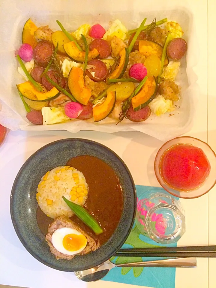 夏だ‼︎カレーだ‼︎野菜モリモリ定食✨|じぞうさん