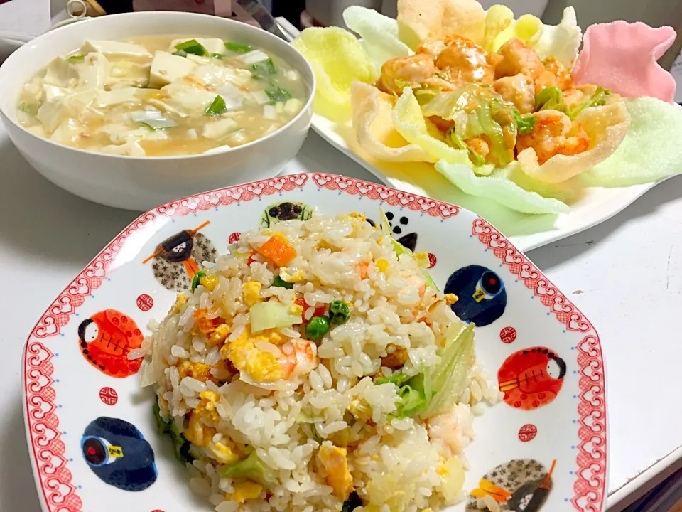 海老レタス炒飯  白麻婆豆腐  エビマヨソース炒め|石川洋子さん