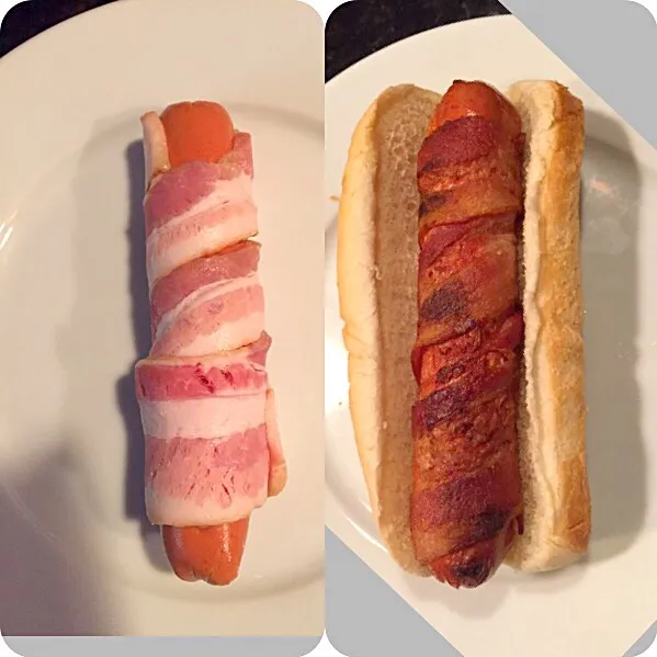 All beef hotdog wrapped in apple smoked bacon.|ernest ristiさん