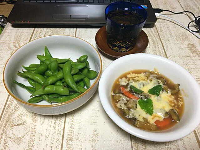 今日の男飯(⌒-⌒; )ツマミバージョンの煮物のリメイク♫枝豆♫|ひーちゃんさん