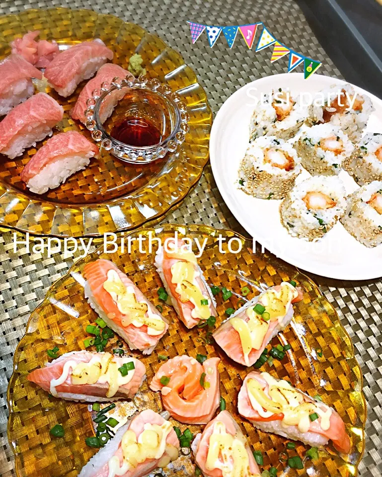 Happy birthday to my son🎉🎂
息子からのリクエストで、握り寿司🍣|もかもいさん