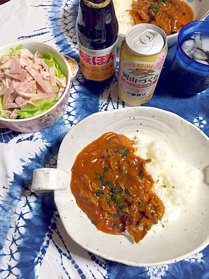 Snapdishの料理写真:モニター当選感謝です❤️ハヤシライスと味ぽんサラダ❀.(*´◡`*)❀.|さくたえさん