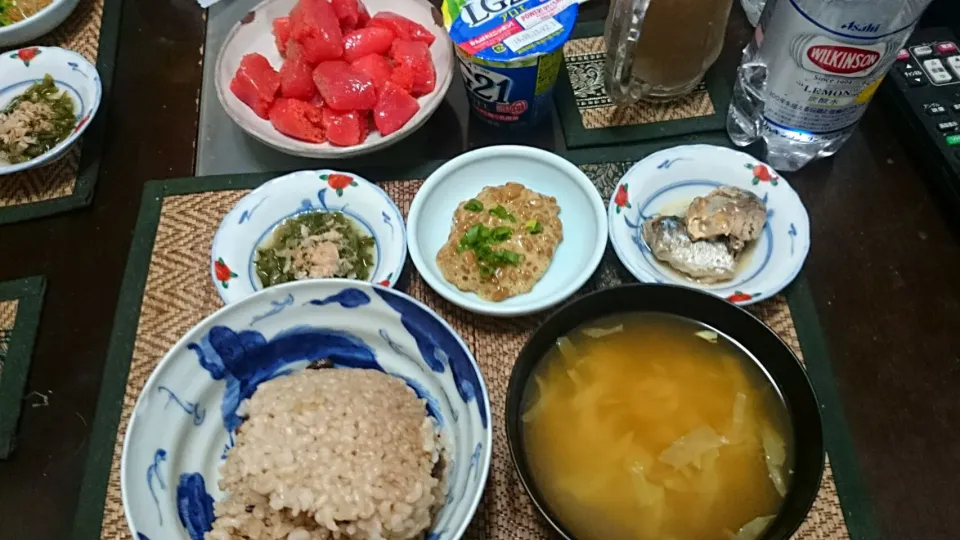 Snapdishの料理写真:めかぶ＆納豆＆鯖＆明太子|まぐろさん