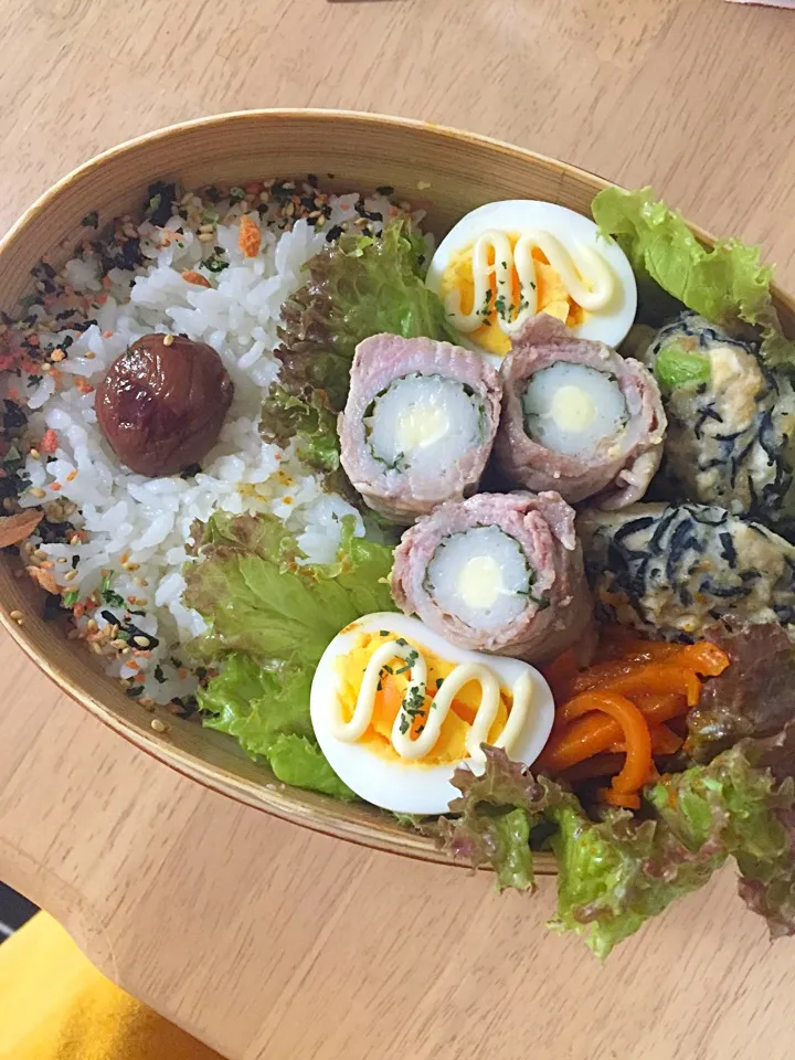 Snapdishの料理写真:曲げわっぱ弁当#旦那弁#曲げわっぱ|えりこさん