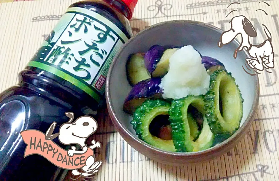 Snapdishの料理写真:ナスとゴーヤの素揚げ🔥おろしポン酢でさっぱりと😋💕

🍎ちゃ～ん、すだちポン酢ありがとう🎵|ひとみんΨ(*´∀｀)Ψさん