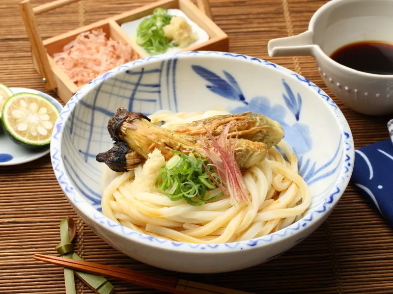 Snapdishの料理写真:残暑に涼しさを運ぶ、焼きなすぶっかけうどん #AllAbout|All About 料理レシピさん