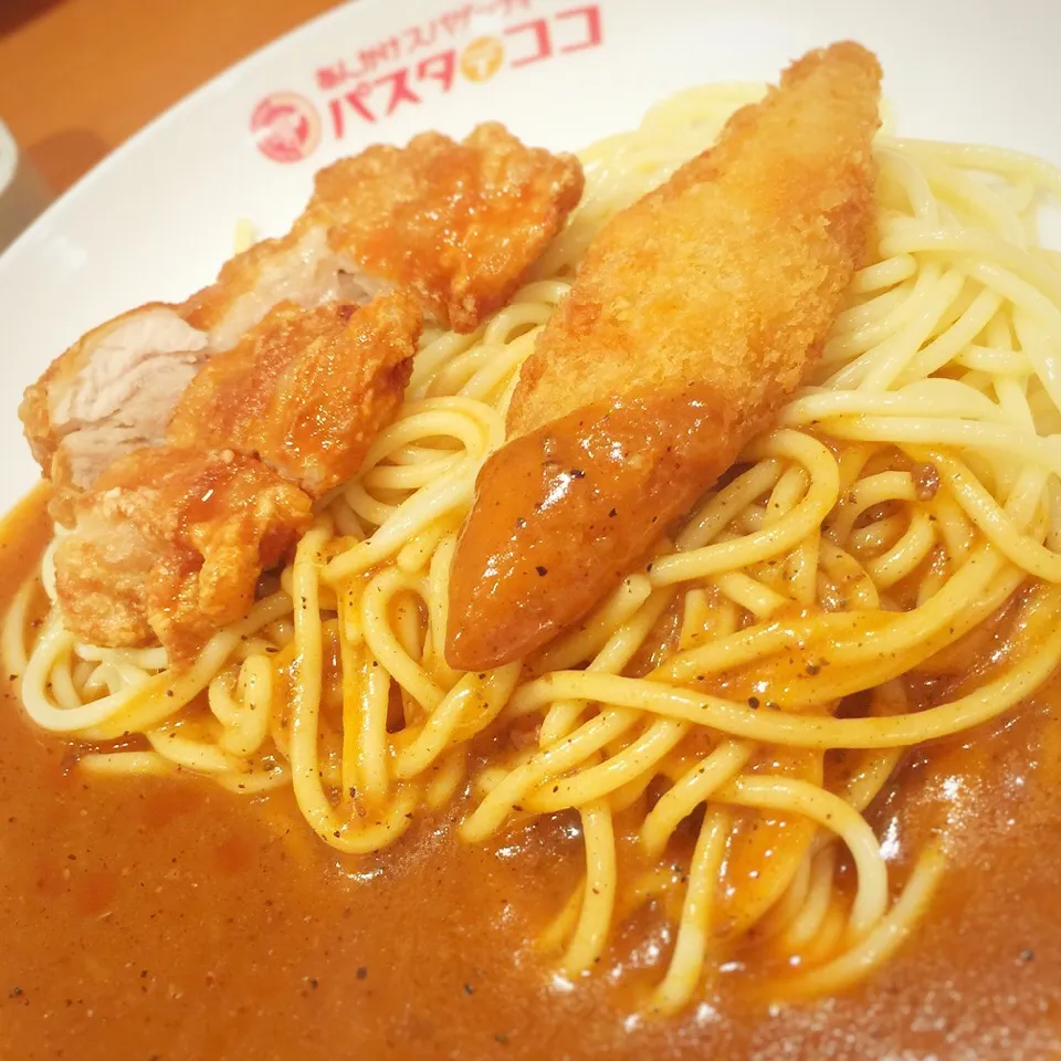 Snapdishの料理写真:あんかけパスタ  白身フライ・パリパリチキントッピング|寺尾真次さん