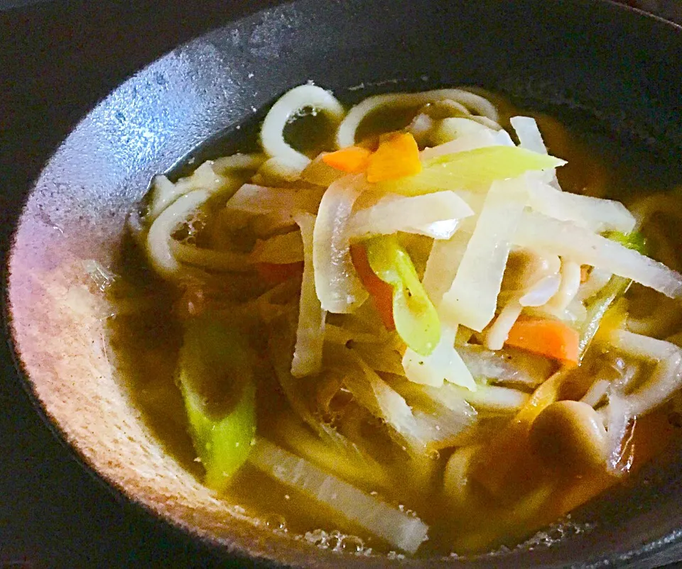 昼ごはん 煮込みうどん めんつゆ（昆布だし） 顆粒かつおダシ 鶏ガラスープの素  煮干魚粉 のミックスうどん汁|ぽんたさん