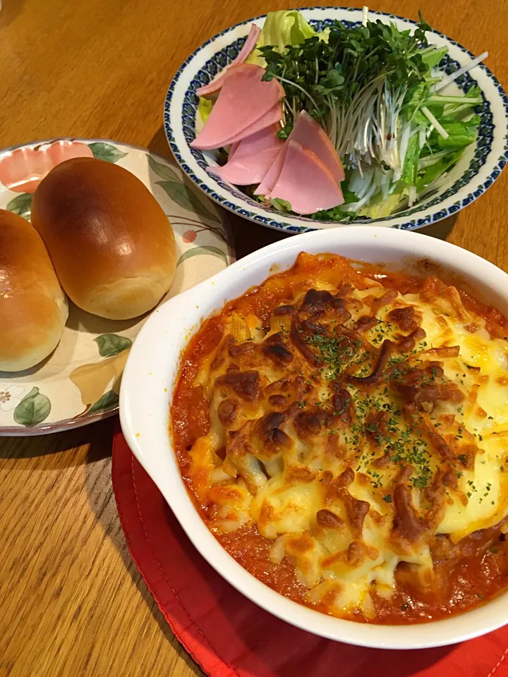 鶏肉と玉葱のトマトグラタン|まつださんさん