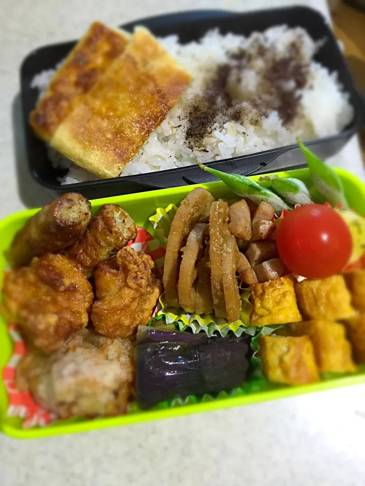 お兄ちゃん弁当☆唐揚げ&蓮根きんぴら&茄子の揚げポン酢浸しなど|kohanaxさん