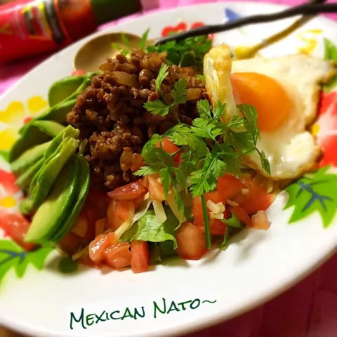 「マリーシャープス・ハバネロソース」を使ってみたSnapdishの料理・レシピ写真:MEXICAN NATO〜☆／ピリ辛ひき肉納豆でタコライス