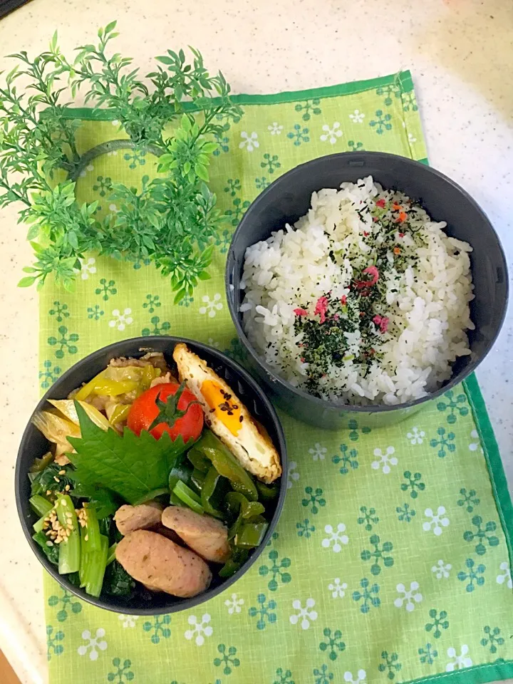 高校男子弁当🏉
✴︎豚肉とネギの中華炒め
✴︎油揚げの卵煮
✴︎ウインナーとピーマンの塩炒め
✴︎小松菜おひたし|emisanさん