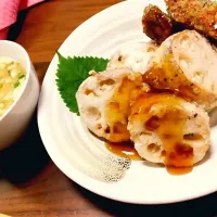 レンコンのはさみ揚げ
ちくわの磯辺揚げ
鶏ミンチと卵豆腐のスープ|かえでちゃんさん