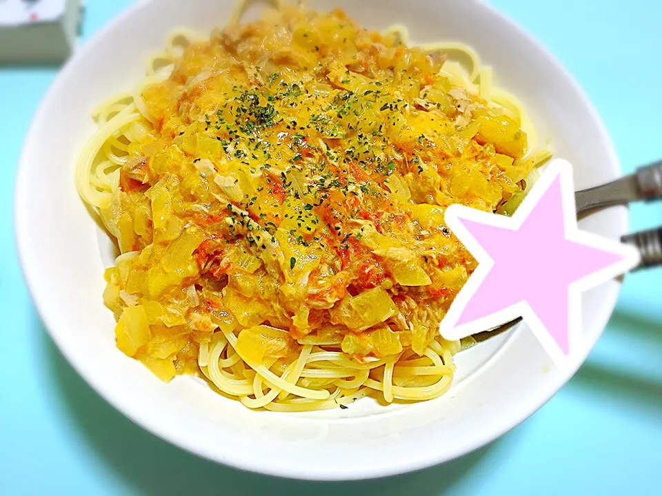 ツナのトマトクリームパスタ|ちいさん