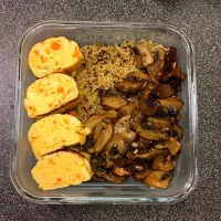 Snapdishの料理写真:Sauté mushroom, fried egg roll quinoa as my bento !😋|Sanさん